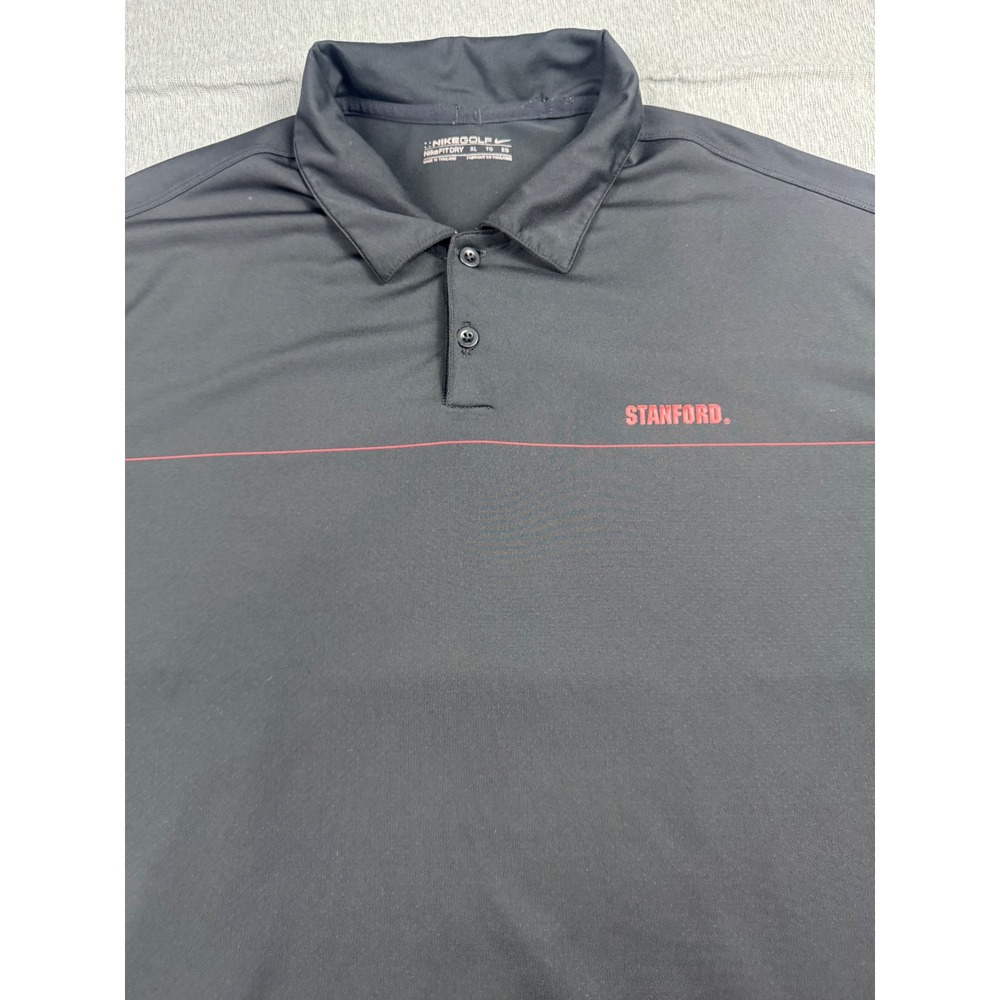 Nike Golf Stanford University Polo Shirt Mens XL Black NikeFIT DRY Short Sleeve